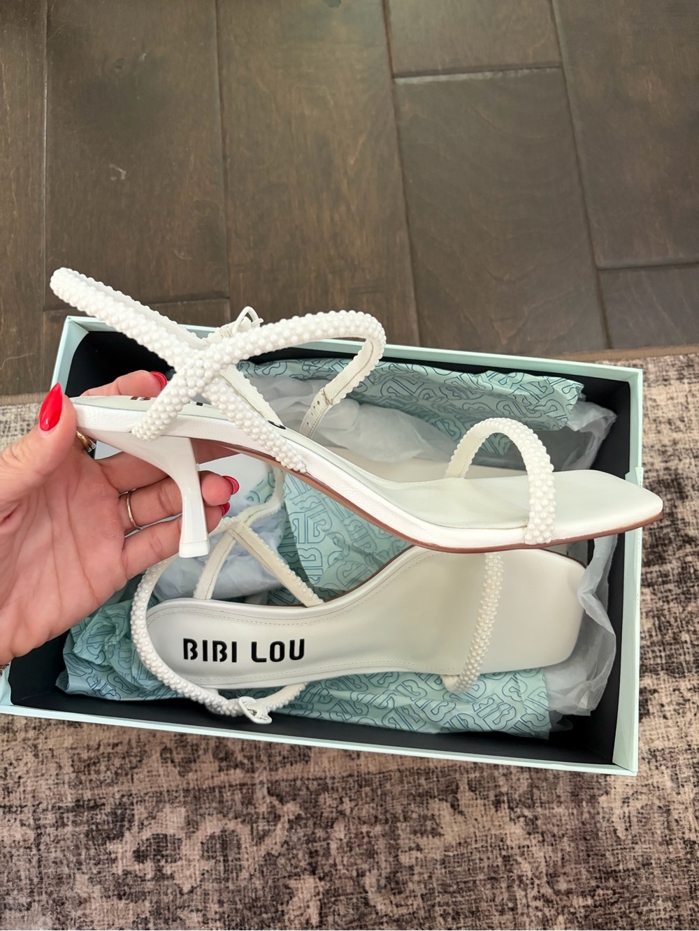 Bibi Lou White Beaded Strappy Mid-Heel Sandals